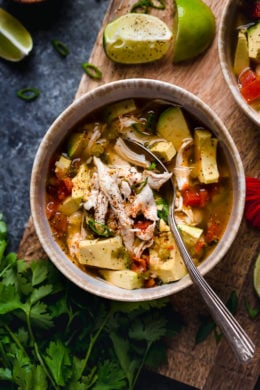 This Chicken and Avocado Soup with lime, scallions and cilantro is my go-to when I want comfort food with Latin flavors.