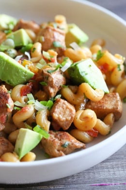 A Mexican-inspired pasta dish... Chicken fajitas meets pasta night! This easy chicken dinner is made in one pot, for an easy dinner ready in under 30 minutes!