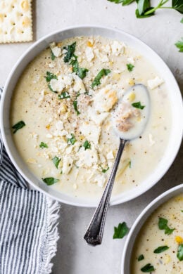 This lighter Clam Chowder, full of canned clams, potatoes, and corn, is still creamy but with less fat than most other versions.