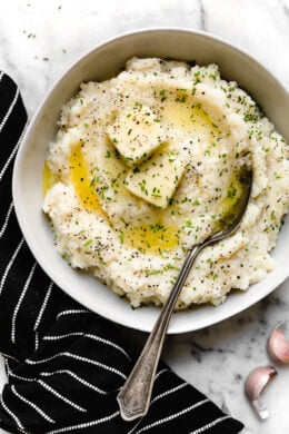 Mashed Cauliflower is essentially a creamy cauliflower puree that makes a delicious low-carb or keto alternative to mashed potatoes.