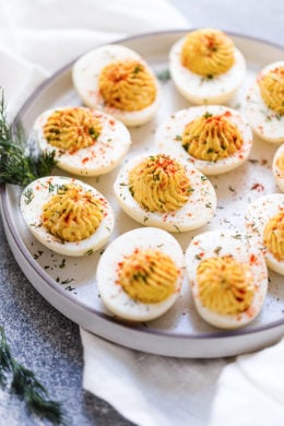 deviled eggs on a platter