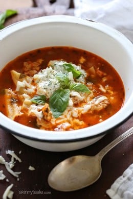 Everything you love about lasagna – all in one bowl of soup! Loaded with chicken sausage, lasagna noodles, marinara and cheese. It's easy, filling, hearty and perfect for a cold winter night.