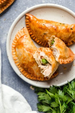 These Leftover Turkey Pot Pie Empanadas, or hand pies are a delicious way to use up your leftover Thanksgiving turkey!