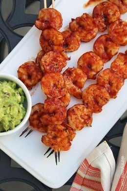 These easy BBQ Shrimp Skewers are slathered with my homemade BBQ sauce, so perfect for any night of the week, or great if you want to feed a crowd