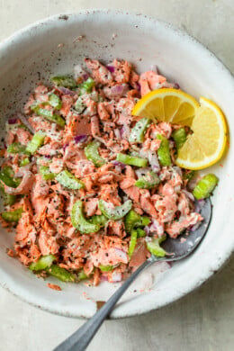 salmon salad with celery and lemon