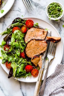 This easy Grilled Cumin Spiced Pork Tenderloin is perfect for summer nights. I season it with a quick, flavorful rub then throw it on the grill. While it cooks for 30 minutes, I make a salad and dinner is ready!