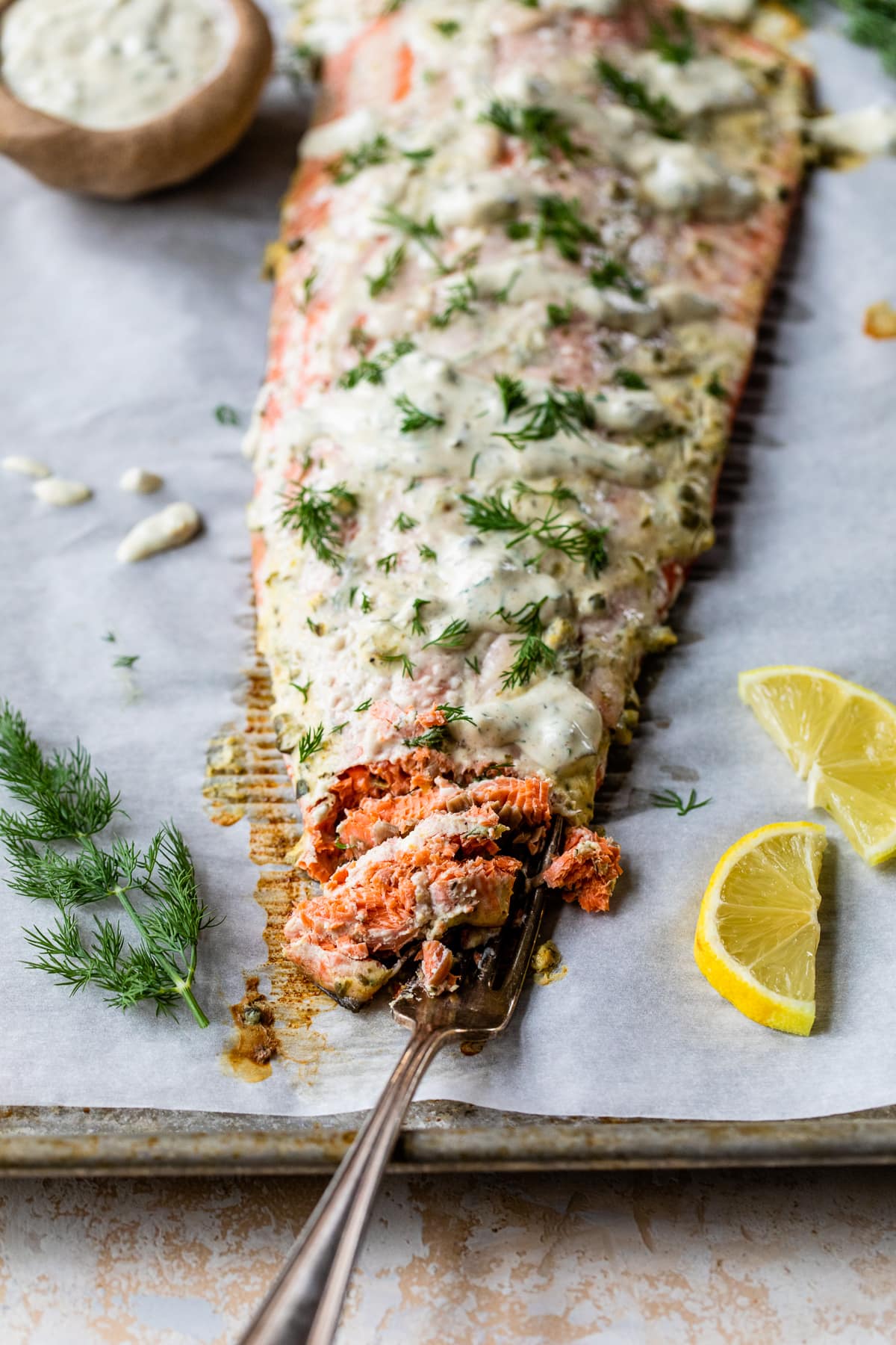 Slow Roasted Salmon with Creamy Mustard Sauce