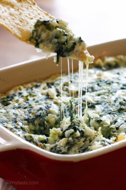 This easy, cheesy, Hot Spinach Artichoke Dip will be a hit at your next party, no one will know it's light!