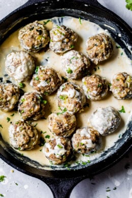 My family loves these Swedish meatballs. They are so tender and flavorful and much lighter than traditional recipes out there. And, let’s not forget the sauce! The creamy sauce really makes the dish.