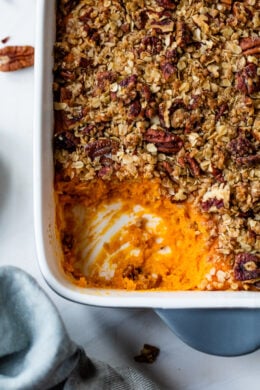 Vanilla Sweet Potato Casserole with Praline Topping